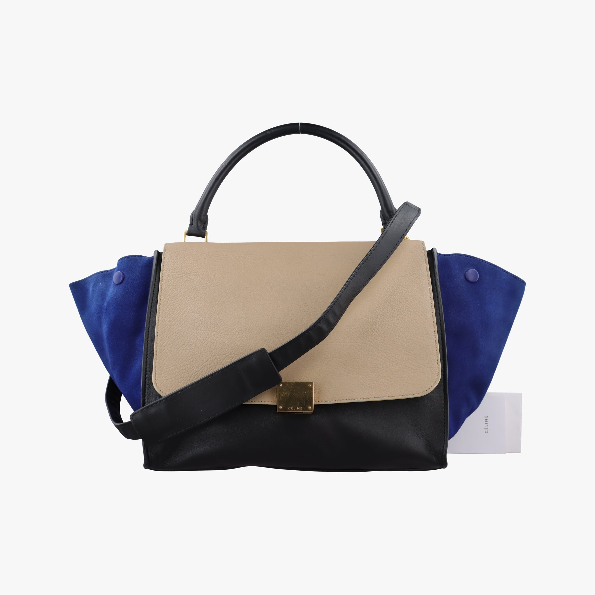 Pre-owned Celine Trapeze Beige×black×blue Suede × leather  shoulderbag | stylenewstar