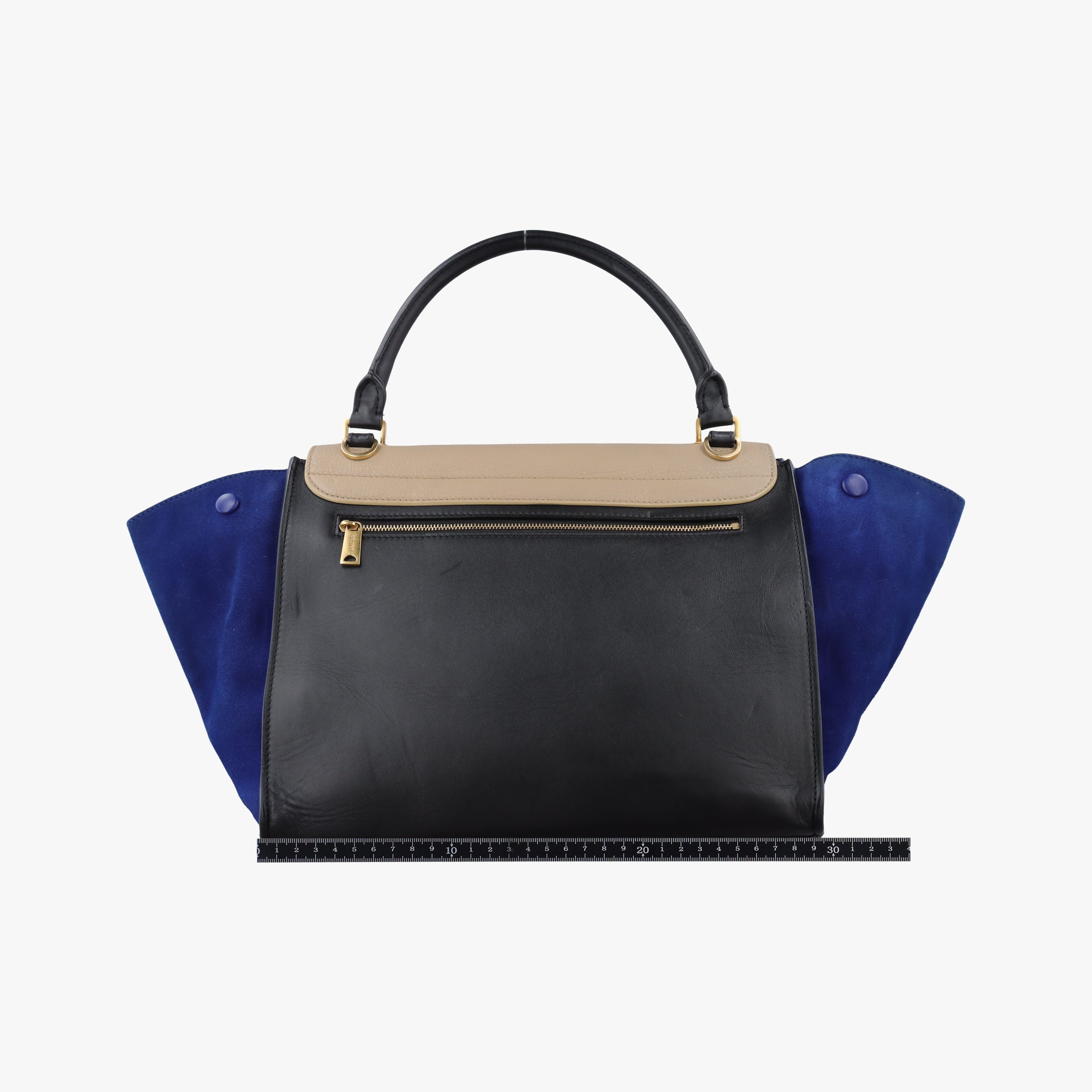 Pre-owned Celine Trapeze Beige×black×blue Suede × leather  shoulderbag | stylenewstar