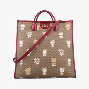 Pre-owned Gucci Doraemon Gucci Lunar New Year Beige Monogram × Cherry Red GG Supreme Canvas × Calfskin Leather 653952 shoulderbag | stylenewstar