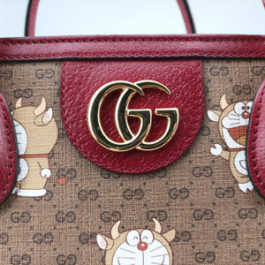 Pre-owned Gucci Doraemon Gucci Lunar New Year Beige Monogram × Cherry Red GG Supreme Canvas × Calfskin Leather 653952 shoulderbag | stylenewstar