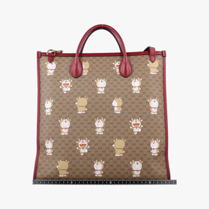 Pre-owned Gucci Doraemon Gucci Lunar New Year Beige Monogram × Cherry Red GG Supreme Canvas × Calfskin Leather 653952 shoulderbag | stylenewstar