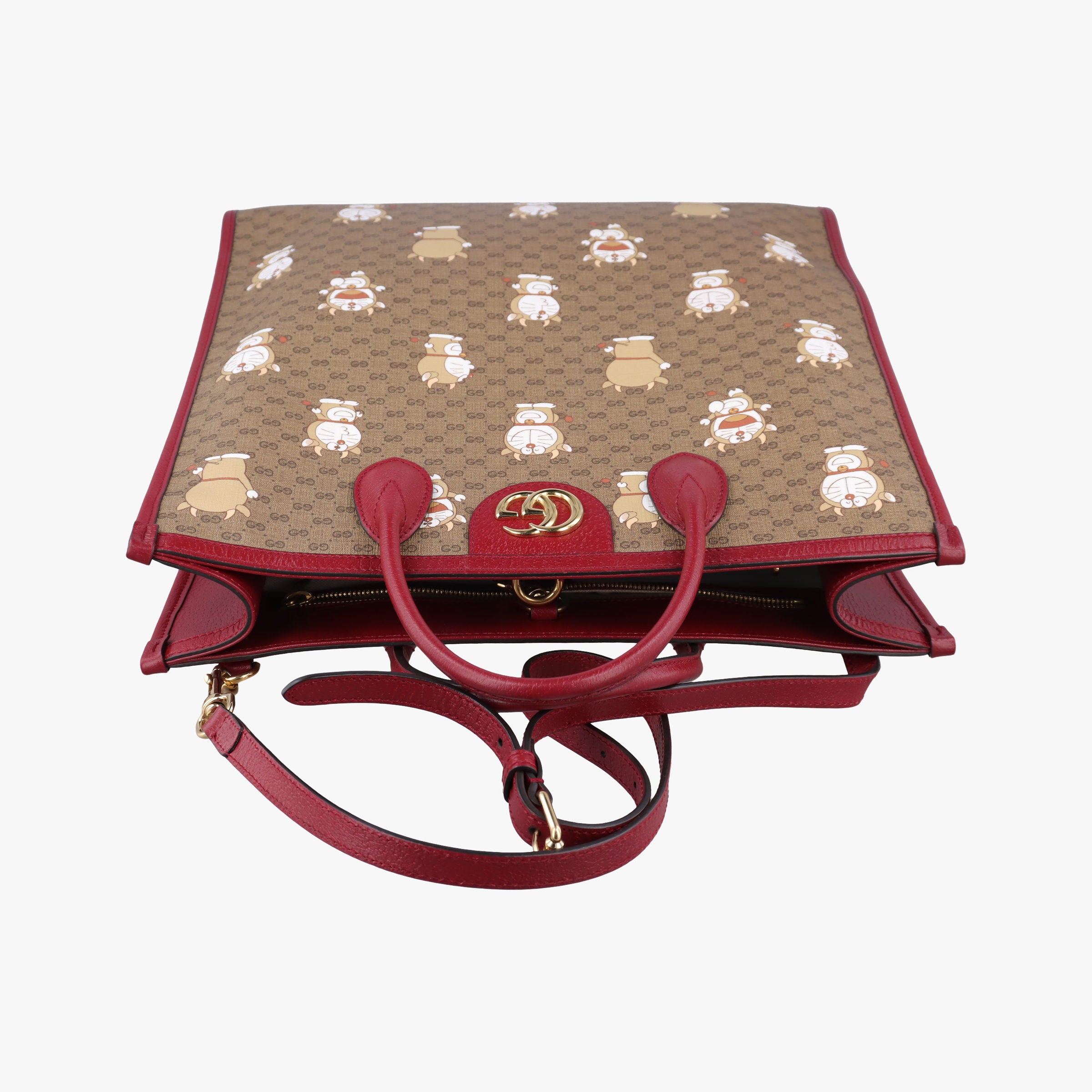 Pre-owned Gucci Doraemon Gucci Lunar New Year Beige Monogram × Cherry Red GG Supreme Canvas × Calfskin Leather 653952 shoulderbag | stylenewstar