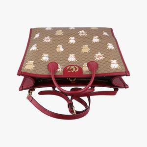 Pre-owned Gucci Doraemon Gucci Lunar New Year Beige Monogram × Cherry Red GG Supreme Canvas × Calfskin Leather 653952 shoulderbag | stylenewstar