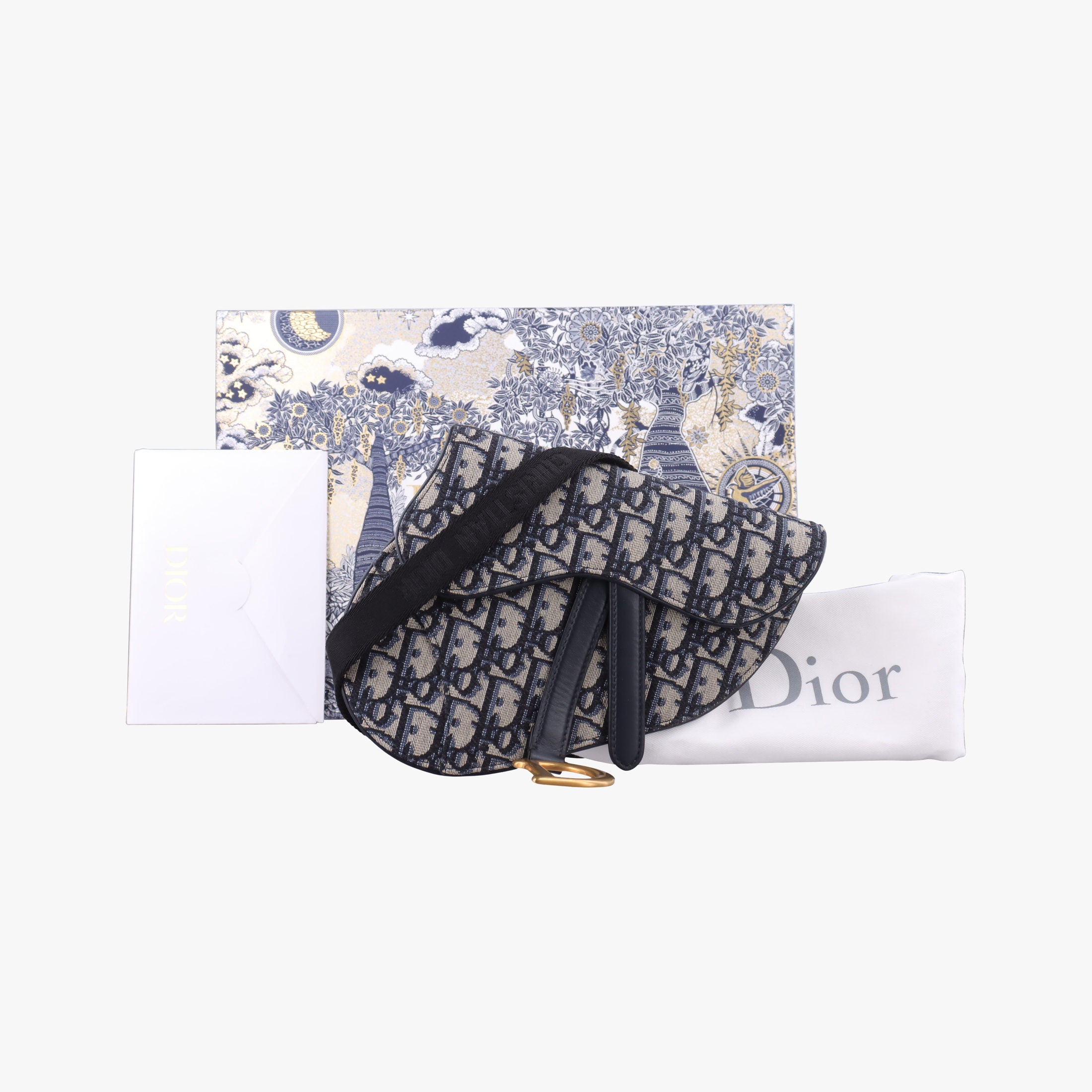 Pre-owned Christian Dior Saddlebags Gray×Navy Jacquard×Leather  bum bag/waist bag | stylenewstar