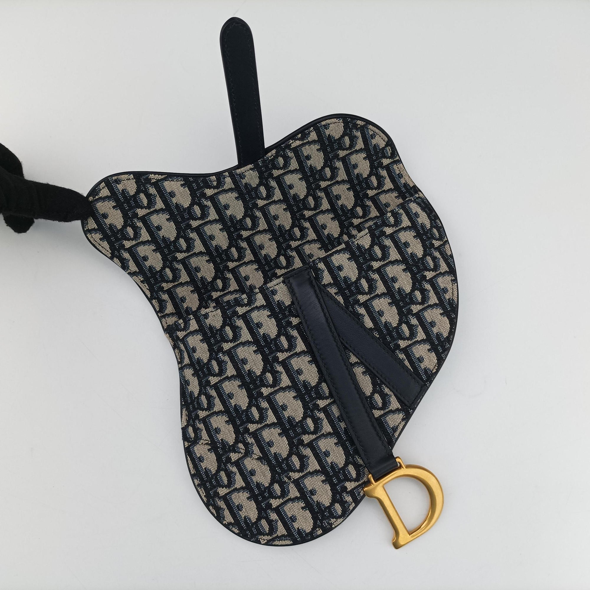 Pre-owned Christian Dior Saddlebags Gray×Navy Jacquard×Leather  bum bag/waist bag | stylenewstar