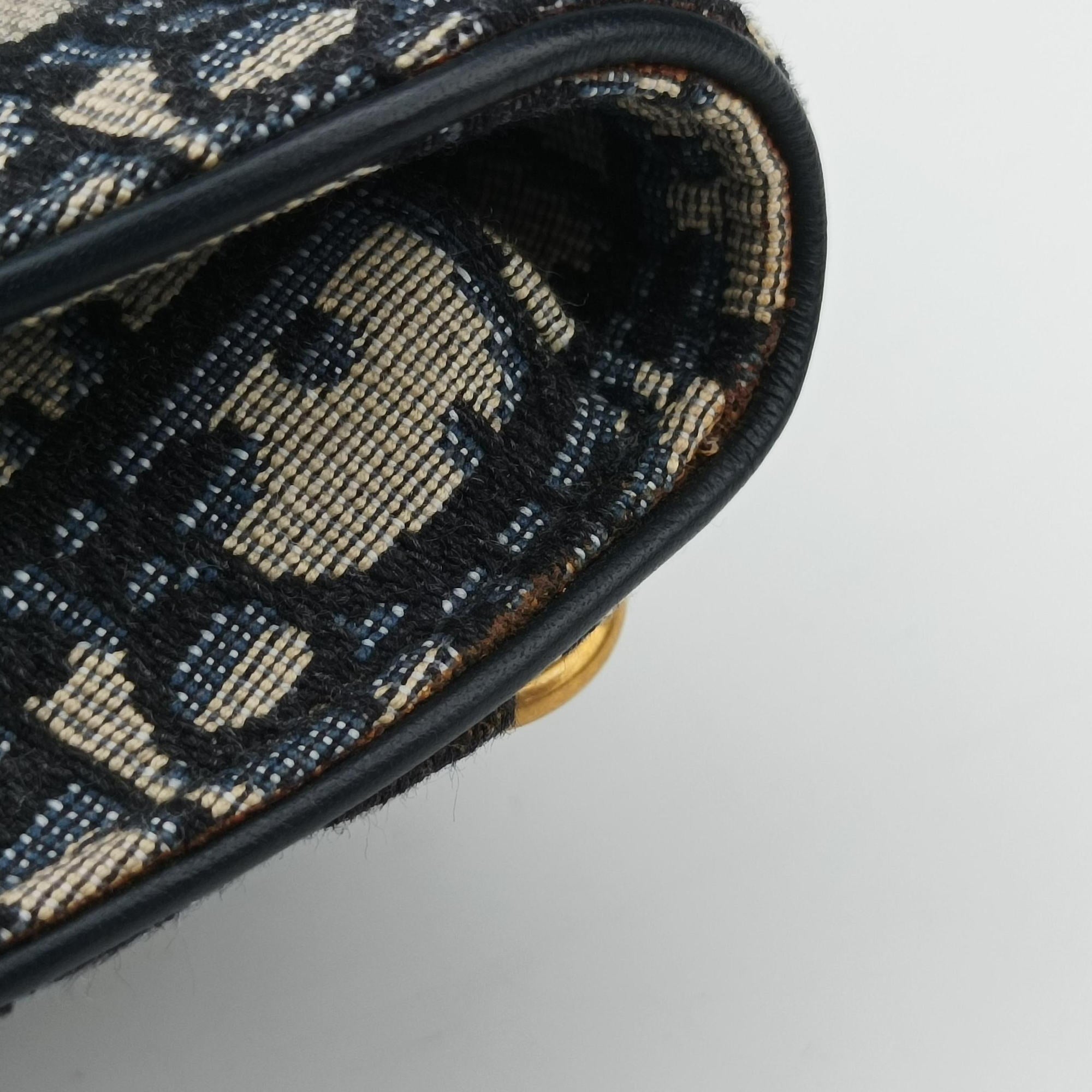Pre-owned Christian Dior Saddlebags Gray×Navy Jacquard×Leather  bum bag/waist bag | stylenewstar
