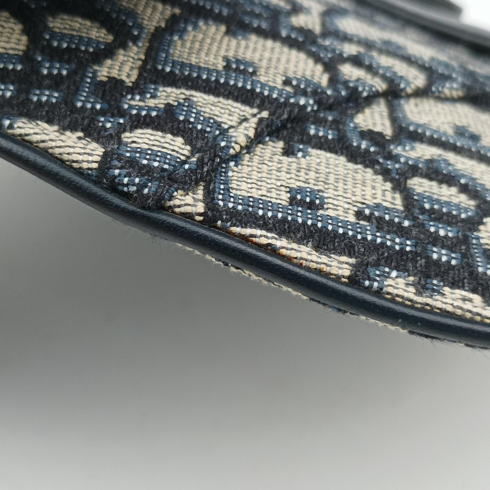 Pre-owned Christian Dior Saddlebags Gray×Navy Jacquard×Leather  bum bag/waist bag | stylenewstar