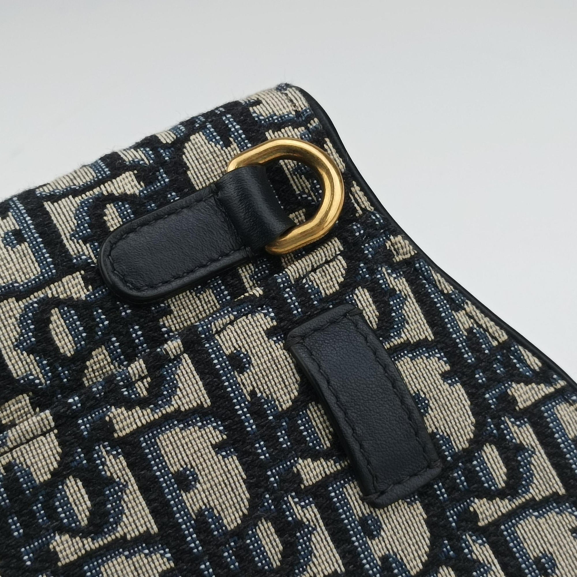 Pre-owned Christian Dior Saddlebags Gray×Navy Jacquard×Leather  bum bag/waist bag | stylenewstar