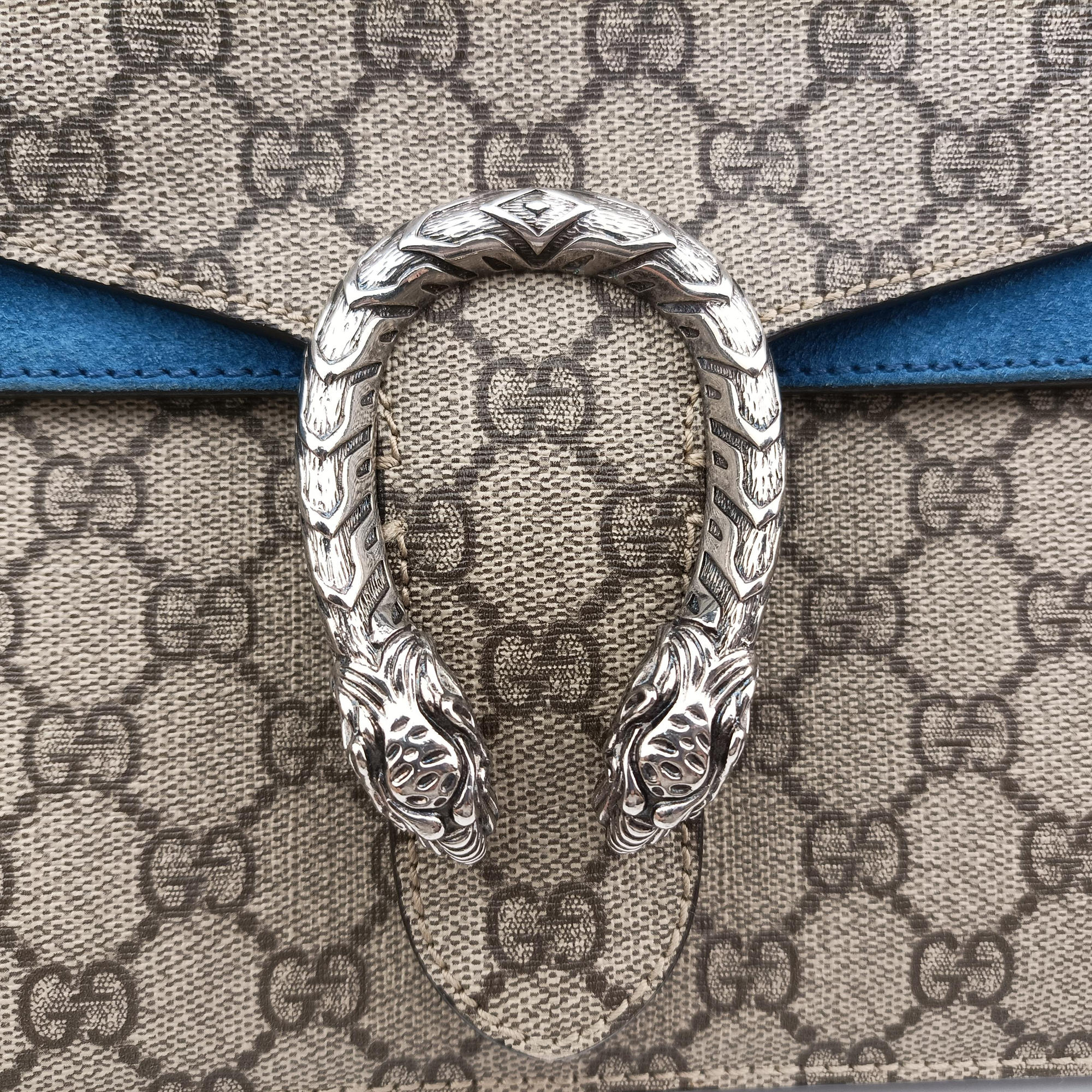 Pre-owned Gucci Dionysus beige×blue PVC coated canvas × suede 403348 shoulderbag | stylenewstar