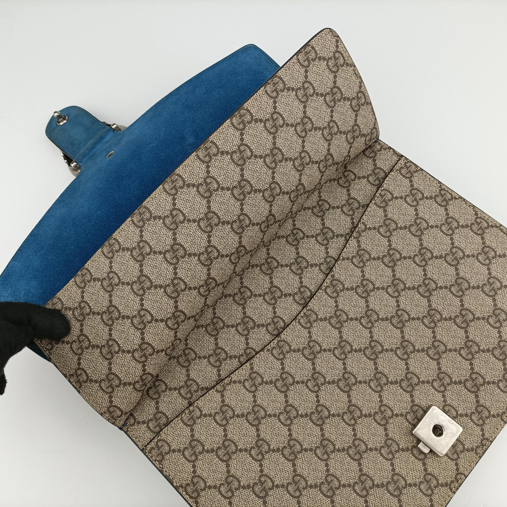 Pre-owned Gucci Dionysus beige×blue PVC coated canvas × suede 403348 shoulderbag | stylenewstar