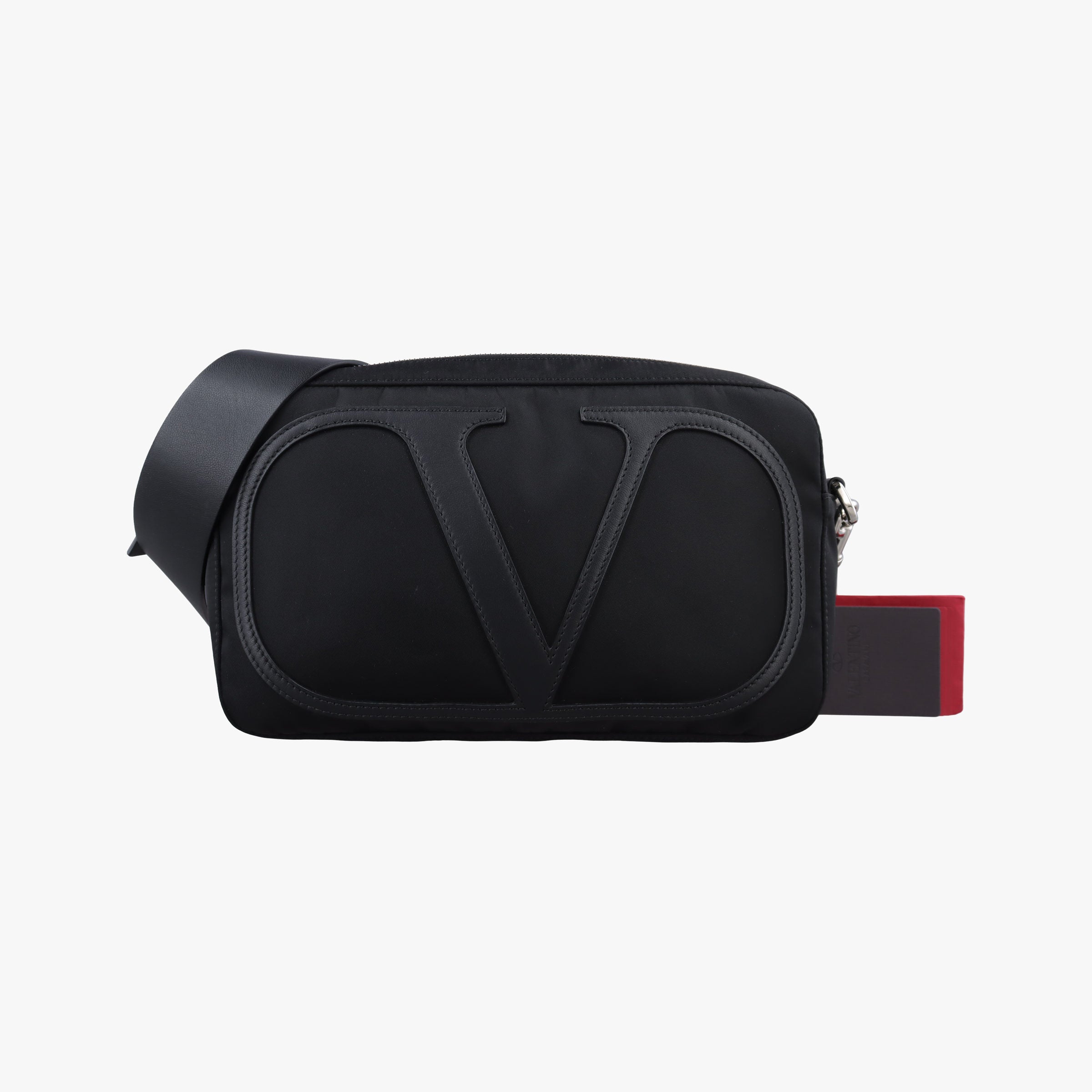 Pre-owned Valentino VLogo Black Nylon × Calfskin Leather  shoulderbag | stylenewstar