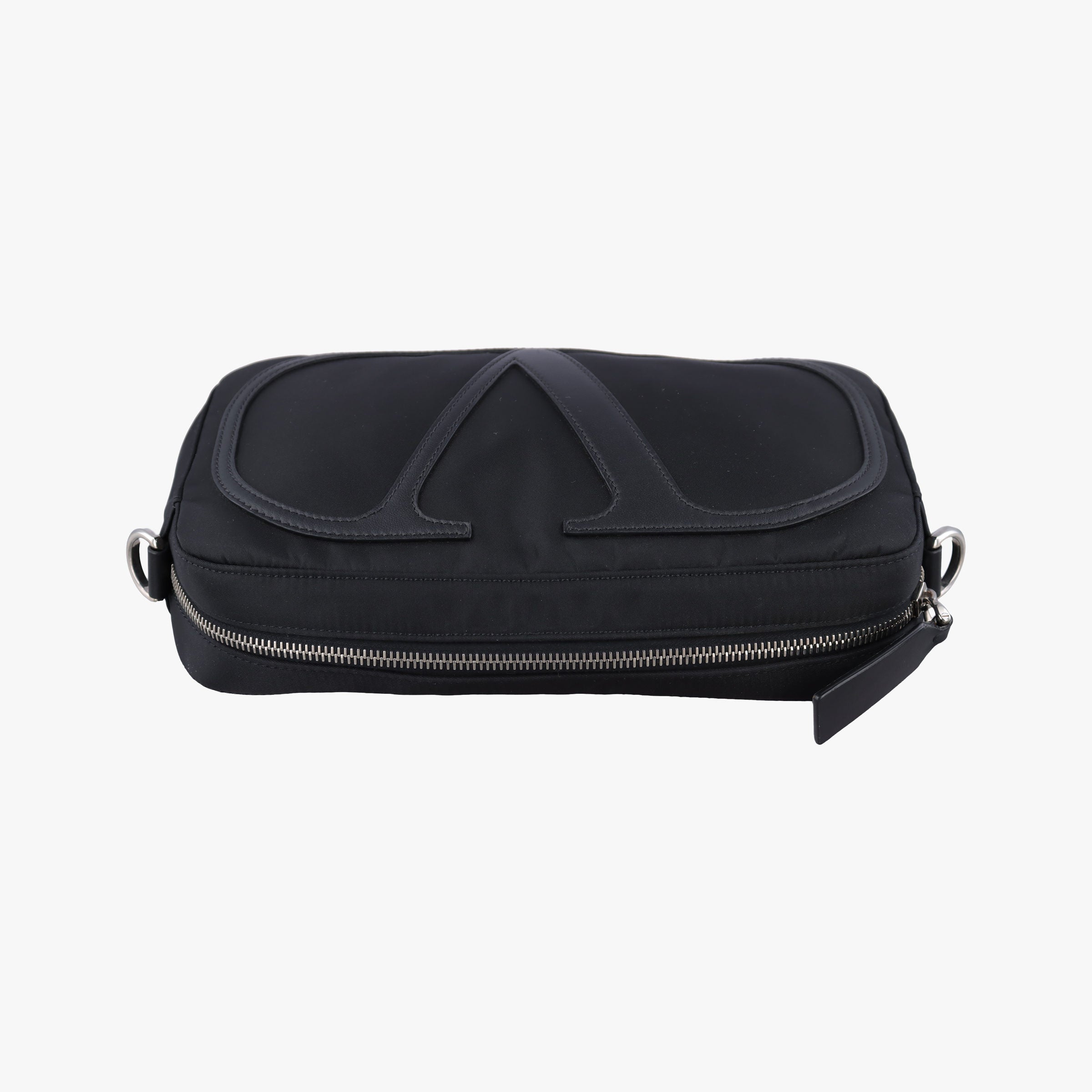 Pre-owned Valentino VLogo Black Nylon × Calfskin Leather  shoulderbag | stylenewstar