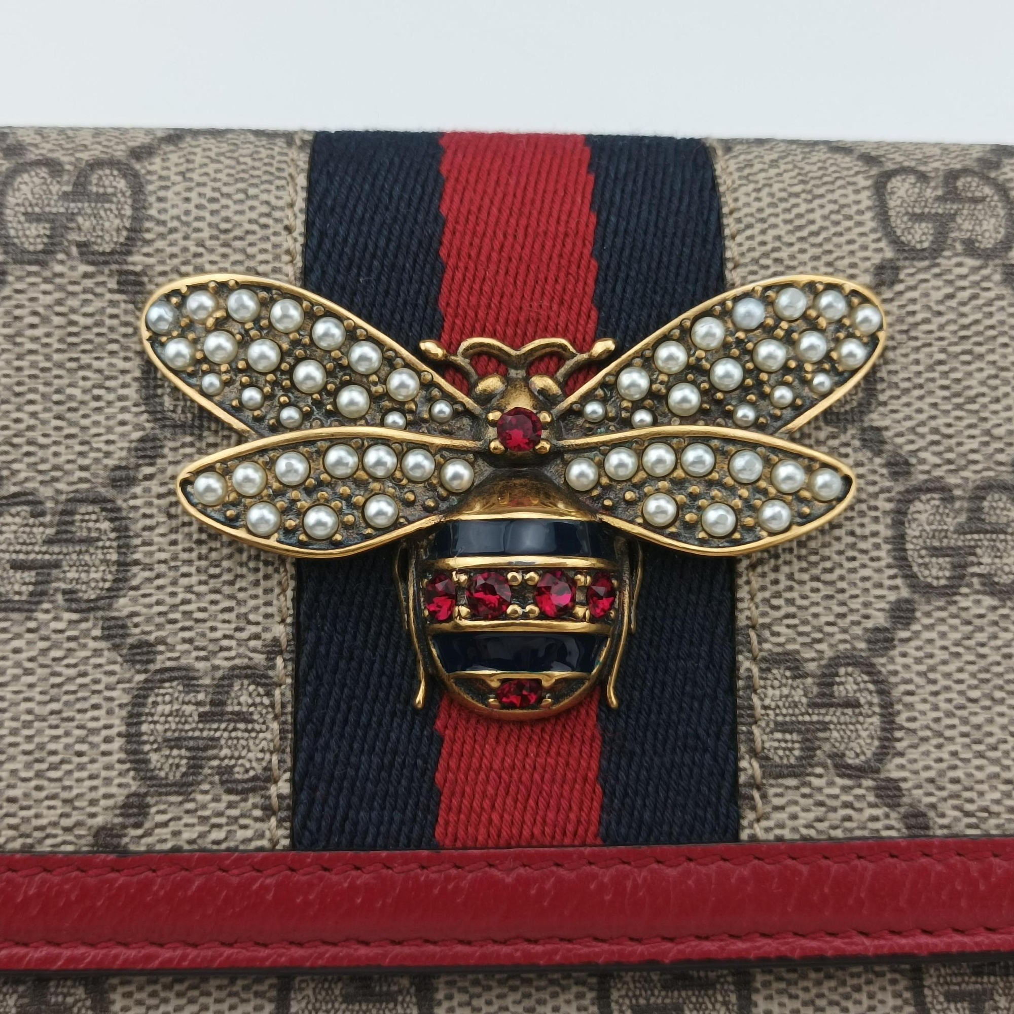 Pre-owned Gucci Queen Margaret beige×red×multi PVC coated canvas×Leather 476079 shoulderbag | stylenewstar