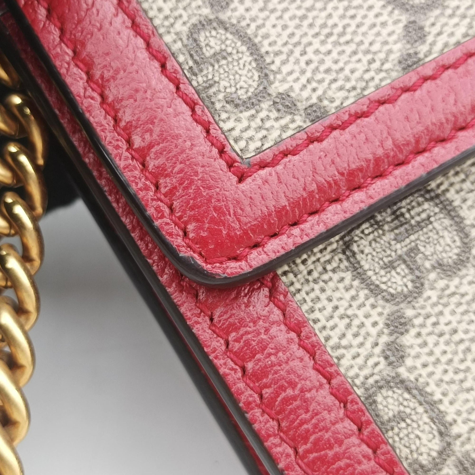 Pre-owned Gucci Queen Margaret beige×red×multi PVC coated canvas×Leather 476079 shoulderbag | stylenewstar