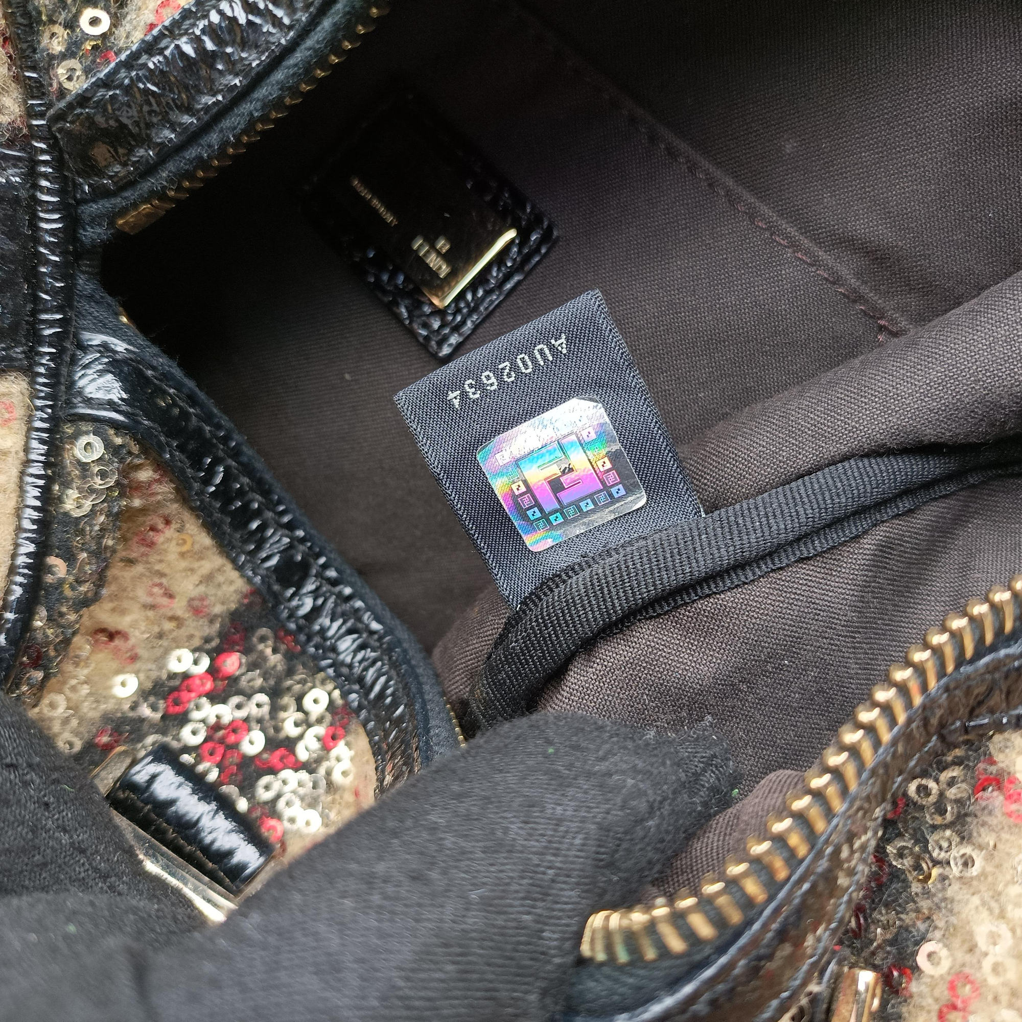 Pre-owned Fendi フォーエバー バウレット Multicolor スパンコール刺繍 ウールファブリック × パテント 8BL068 handbag | stylenewstar