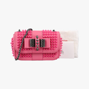 Pre-owned Christian Louboutin Sweet Charity Scarabe Spike Pink Leather  shoulderbag | stylenewstar
