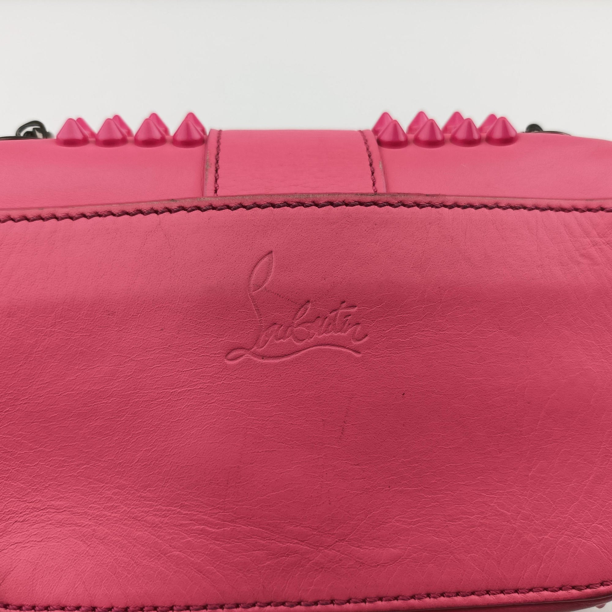 Pre-owned Christian Louboutin Sweet Charity Scarabe Spike Pink Leather  shoulderbag | stylenewstar