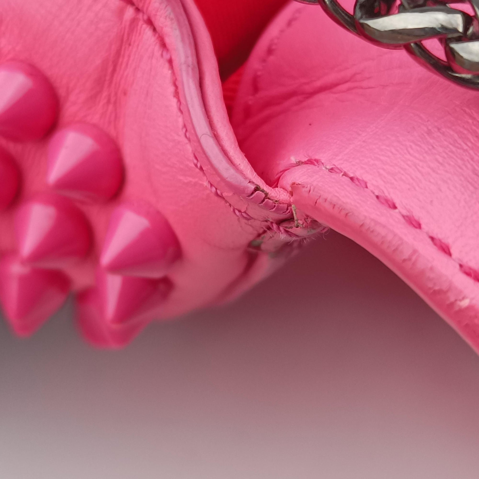 Pre-owned Christian Louboutin Sweet Charity Scarabe Spike Pink Leather  shoulderbag | stylenewstar
