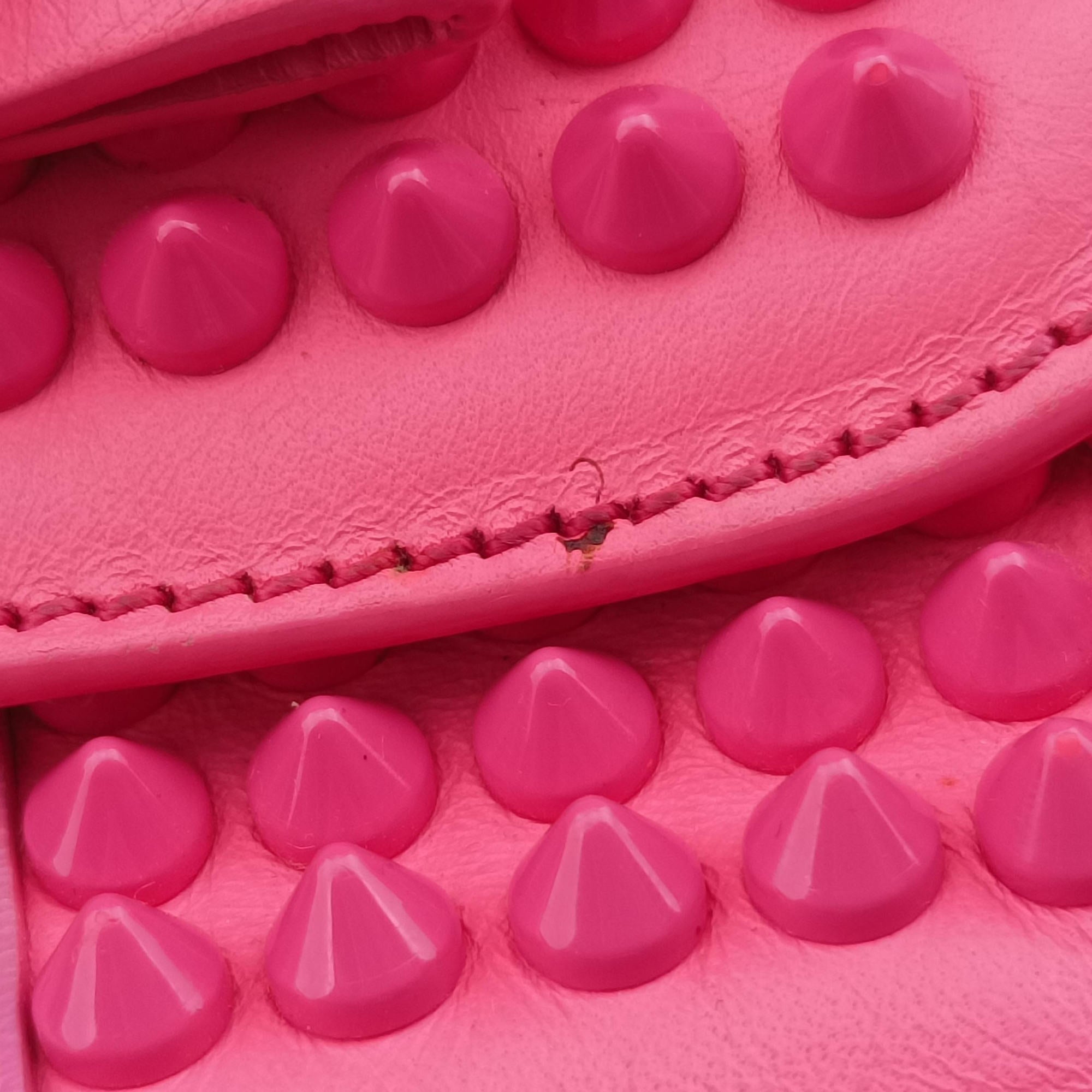 Pre-owned Christian Louboutin Sweet Charity Scarabe Spike Pink Leather  shoulderbag | stylenewstar