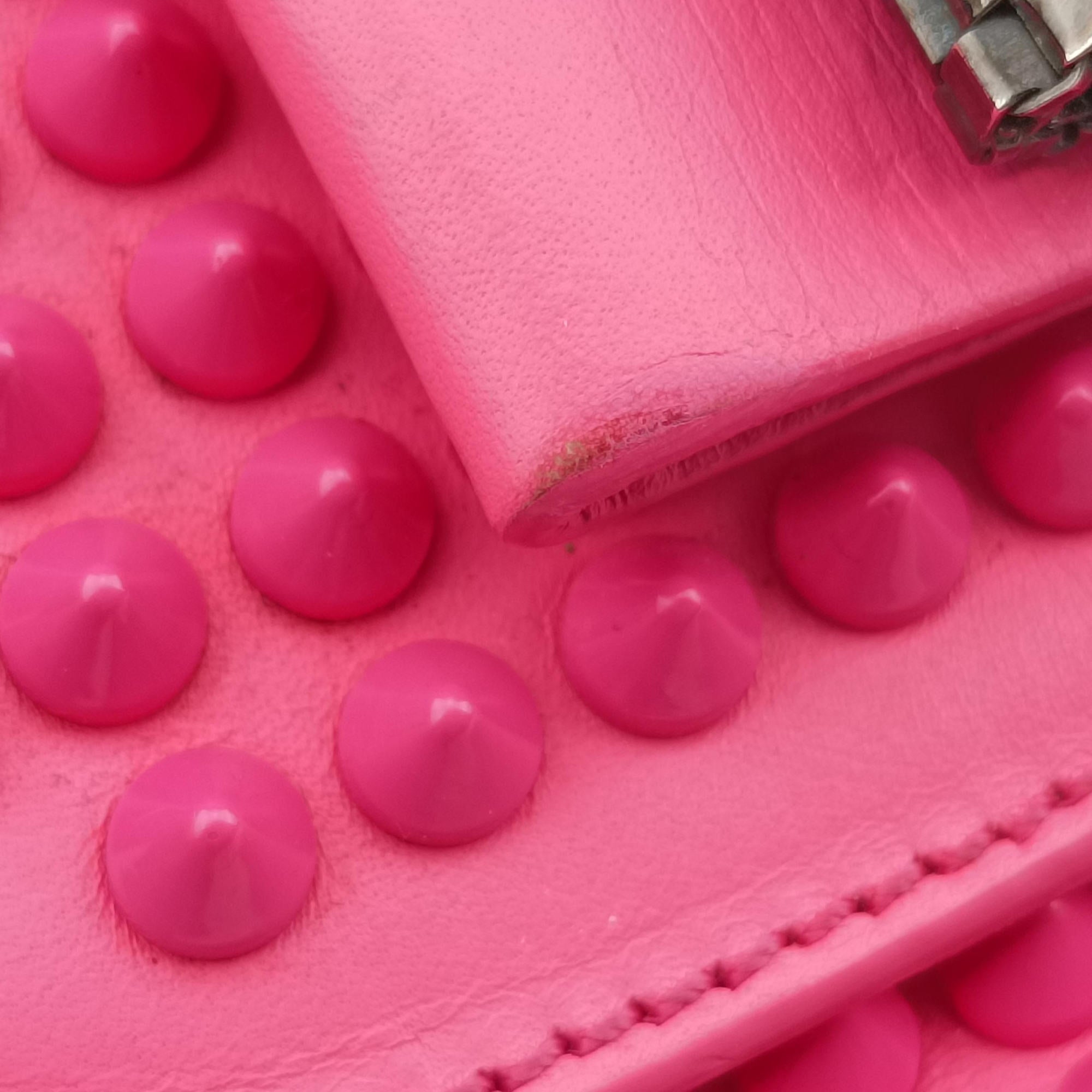 Pre-owned Christian Louboutin Sweet Charity Scarabe Spike Pink Leather  shoulderbag | stylenewstar