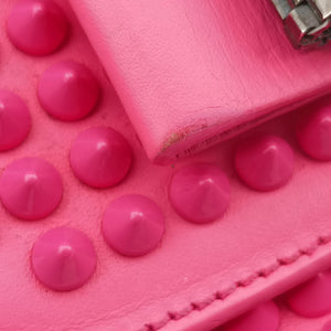 Pre-owned Christian Louboutin Sweet Charity Scarabe Spike Pink Leather  shoulderbag | stylenewstar