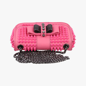 Pre-owned Christian Louboutin Sweet Charity Scarabe Spike Pink Leather  shoulderbag | stylenewstar