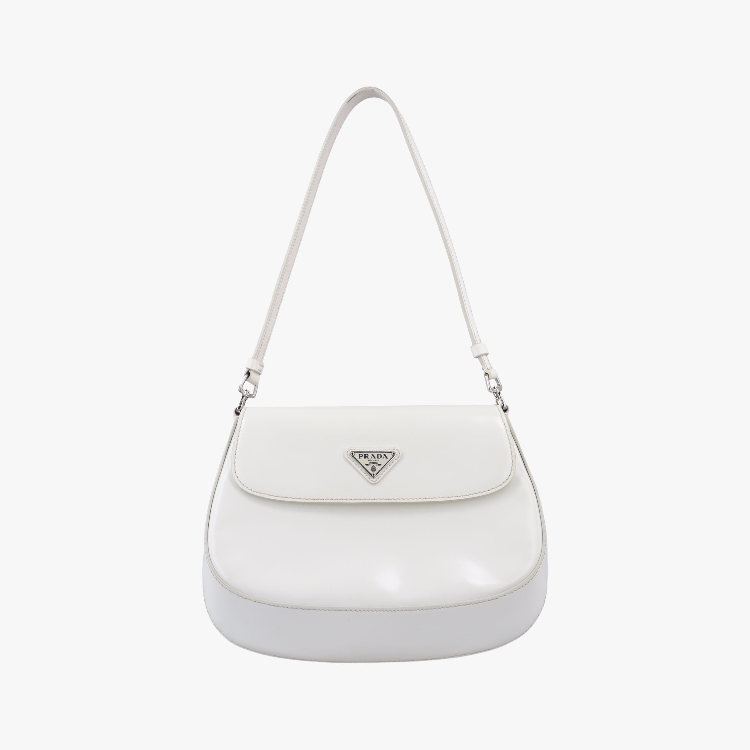 Pre-owned Prada Cleo Flap White Leather  shoulderbag | stylenewstar