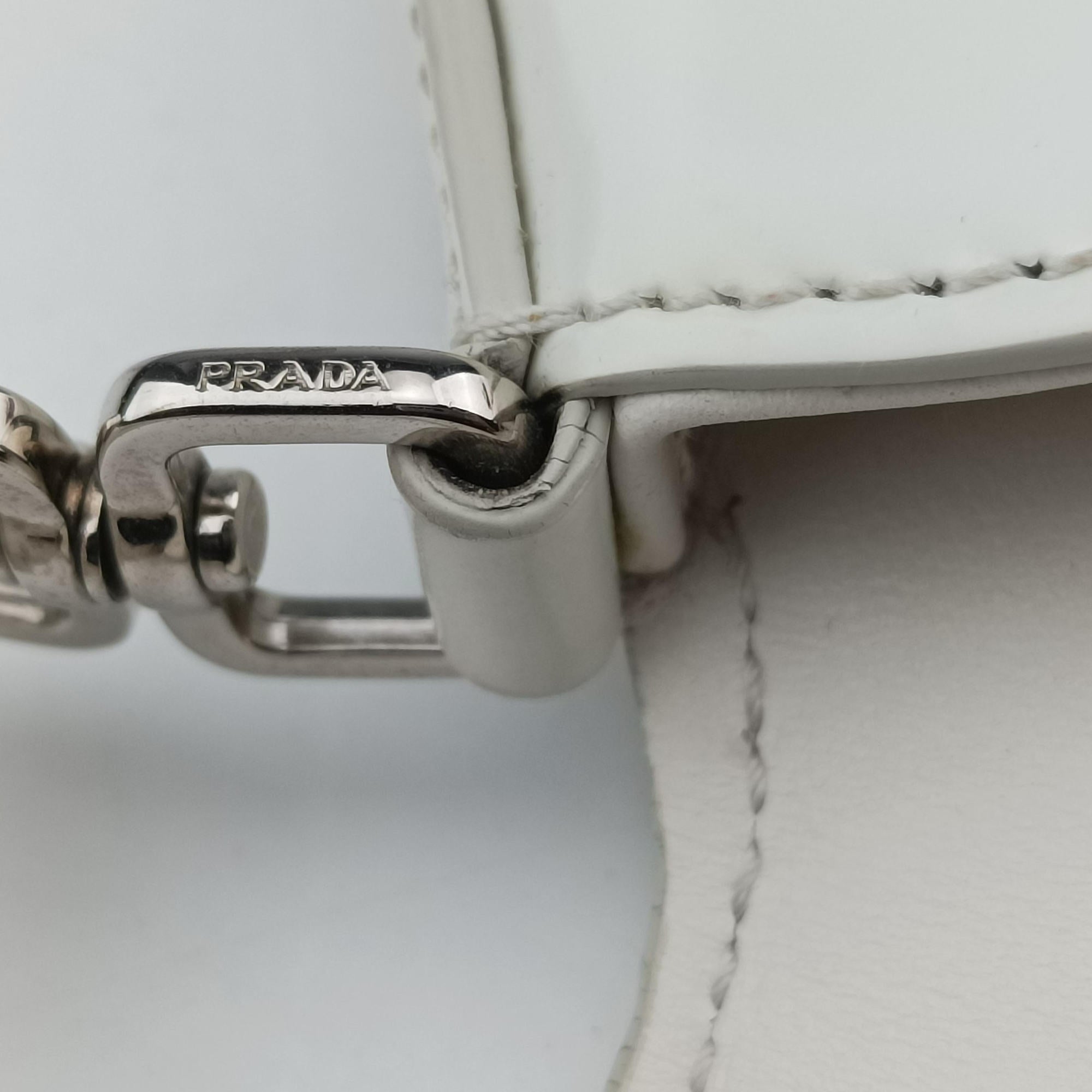 Pre-owned Prada Cleo Flap White Leather  shoulderbag | stylenewstar