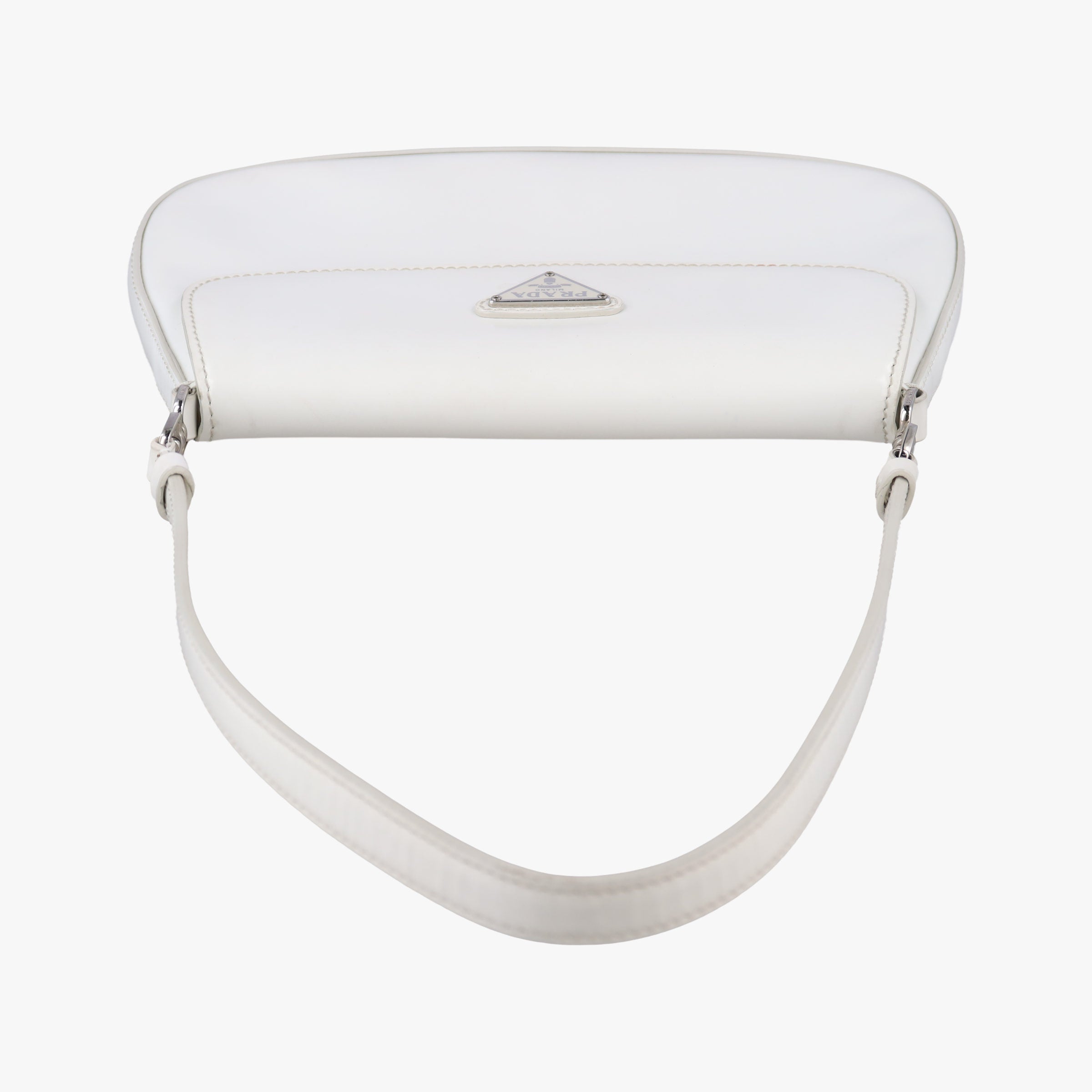 Pre-owned Prada Cleo Flap White Leather  shoulderbag | stylenewstar