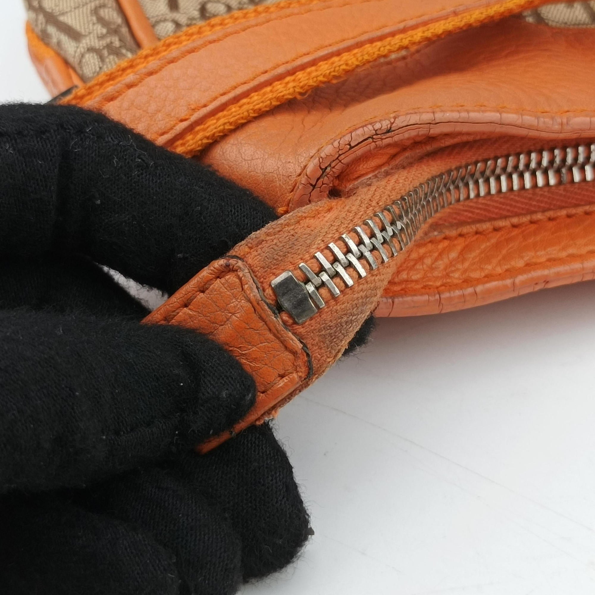 Secondhand Christian Dior Street Chic Trotter Orange×Beige Canvas×Leather  handbag | stylenewstar