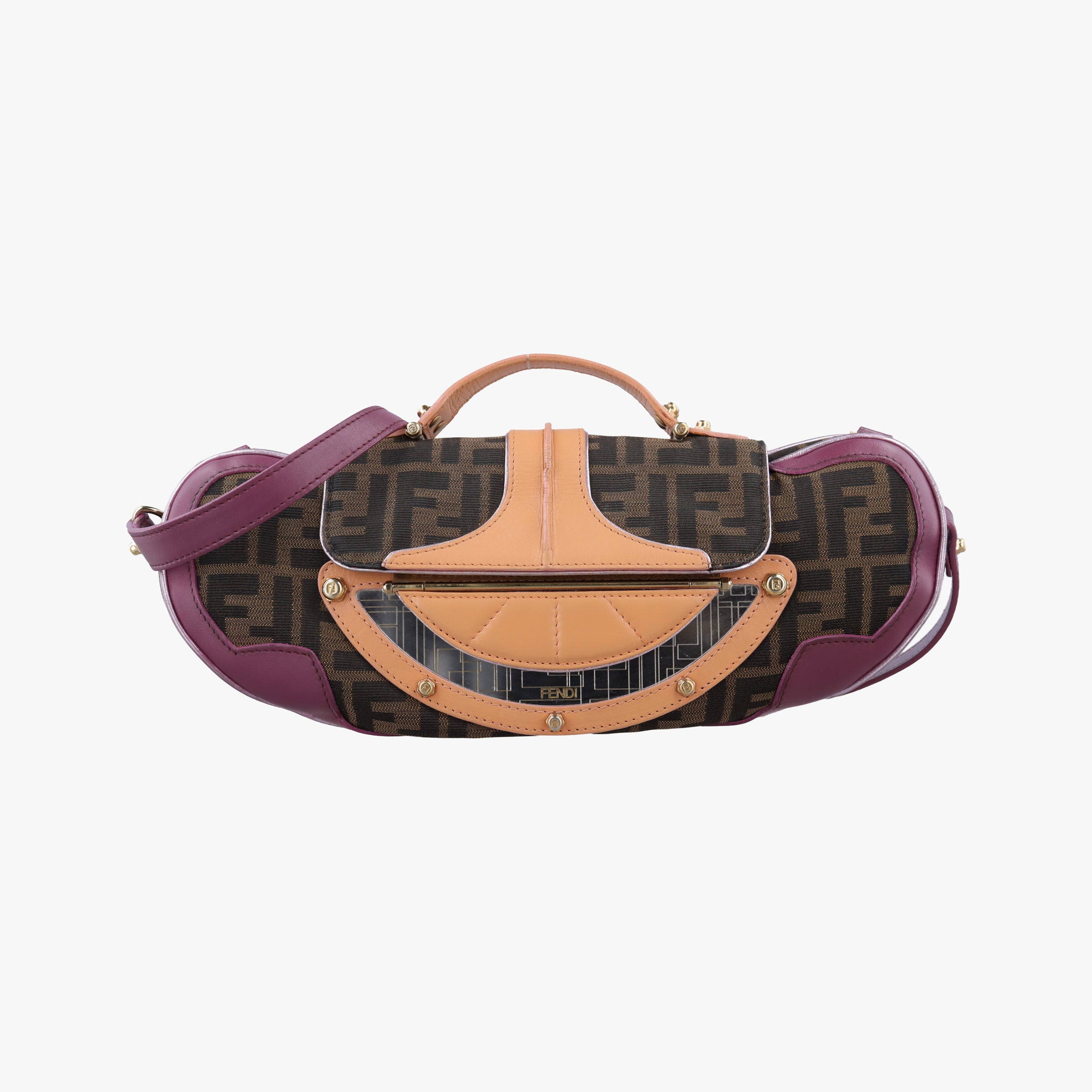 Pre-owned Fendi Zucca Vanity Mirror beige×Brown×purple canvas×leather 8BN133 shoulderbag | stylenewstar