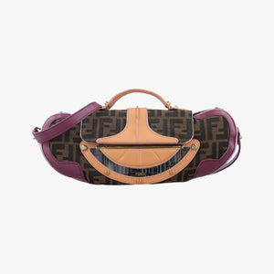 Pre-owned Fendi Zucca Vanity Mirror beige×Brown×purple canvas×leather 8BN133 shoulderbag | stylenewstar