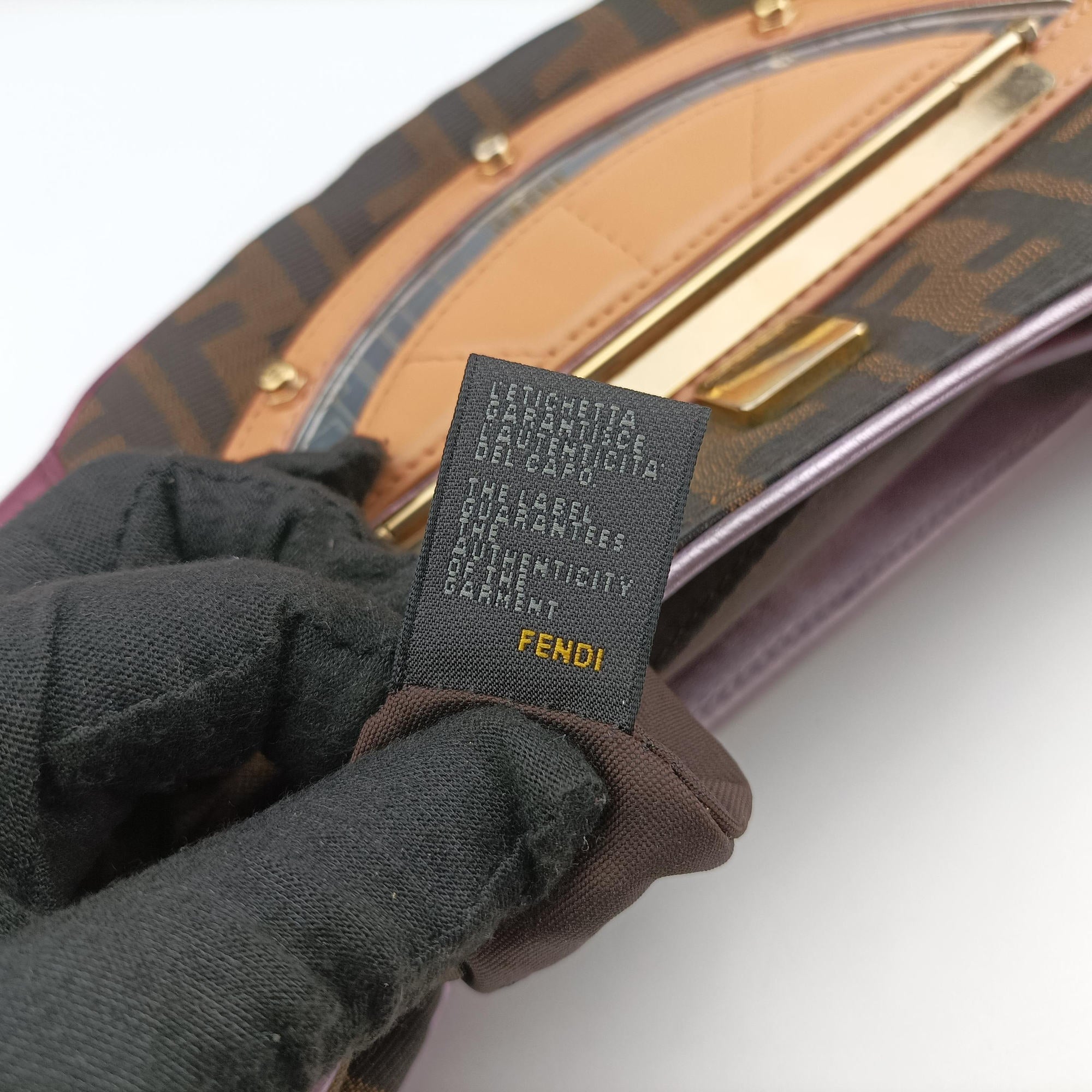 Pre-owned Fendi Zucca Vanity Mirror beige×Brown×purple canvas×leather 8BN133 shoulderbag | stylenewstar