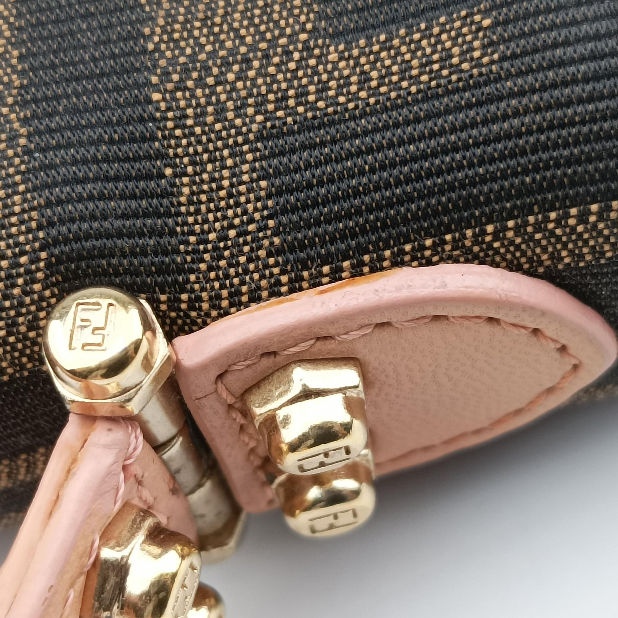 Pre-owned Fendi Zucca Vanity Mirror beige×Brown×purple canvas×leather 8BN133 shoulderbag | stylenewstar