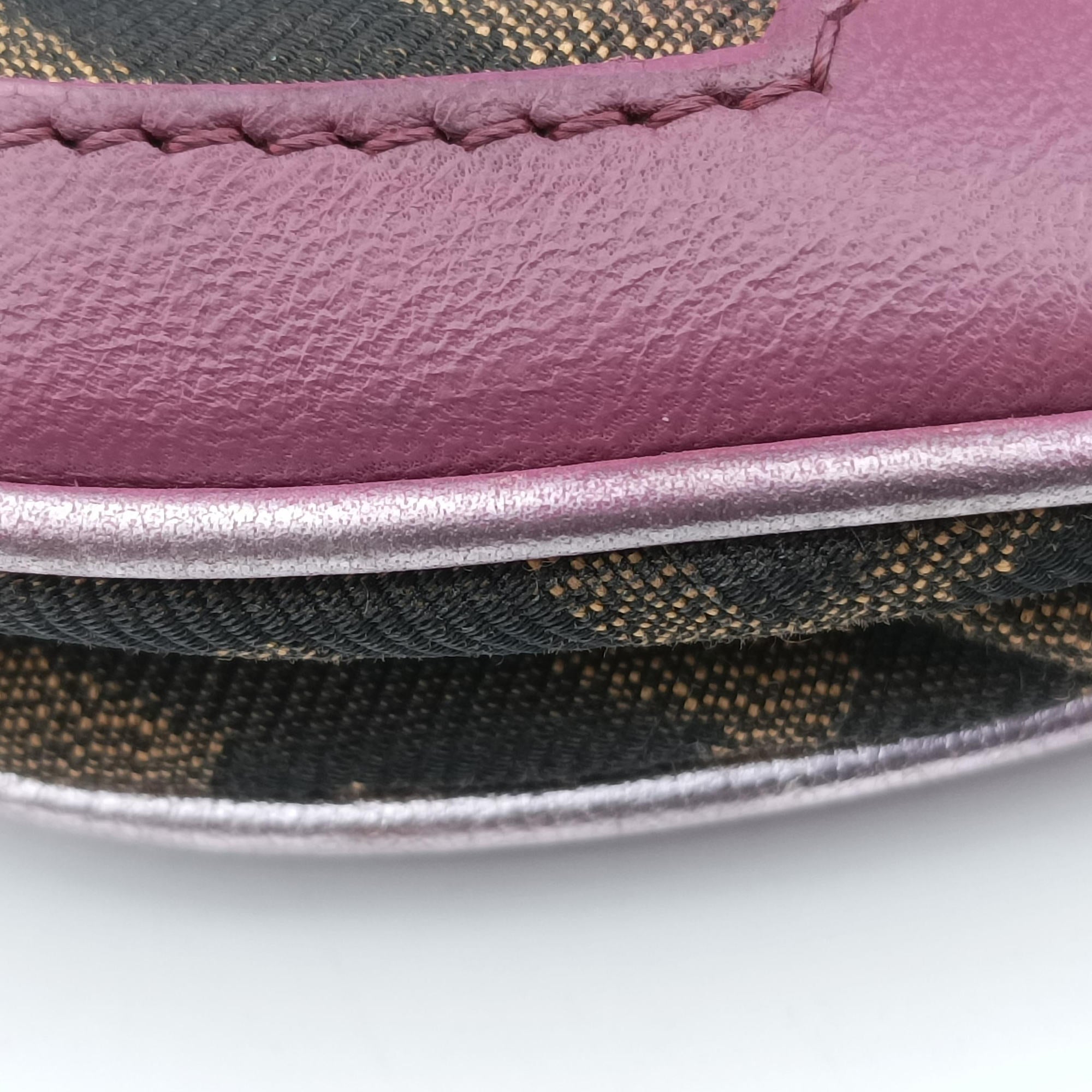 Pre-owned Fendi Zucca Vanity Mirror beige×Brown×purple canvas×leather 8BN133 shoulderbag | stylenewstar