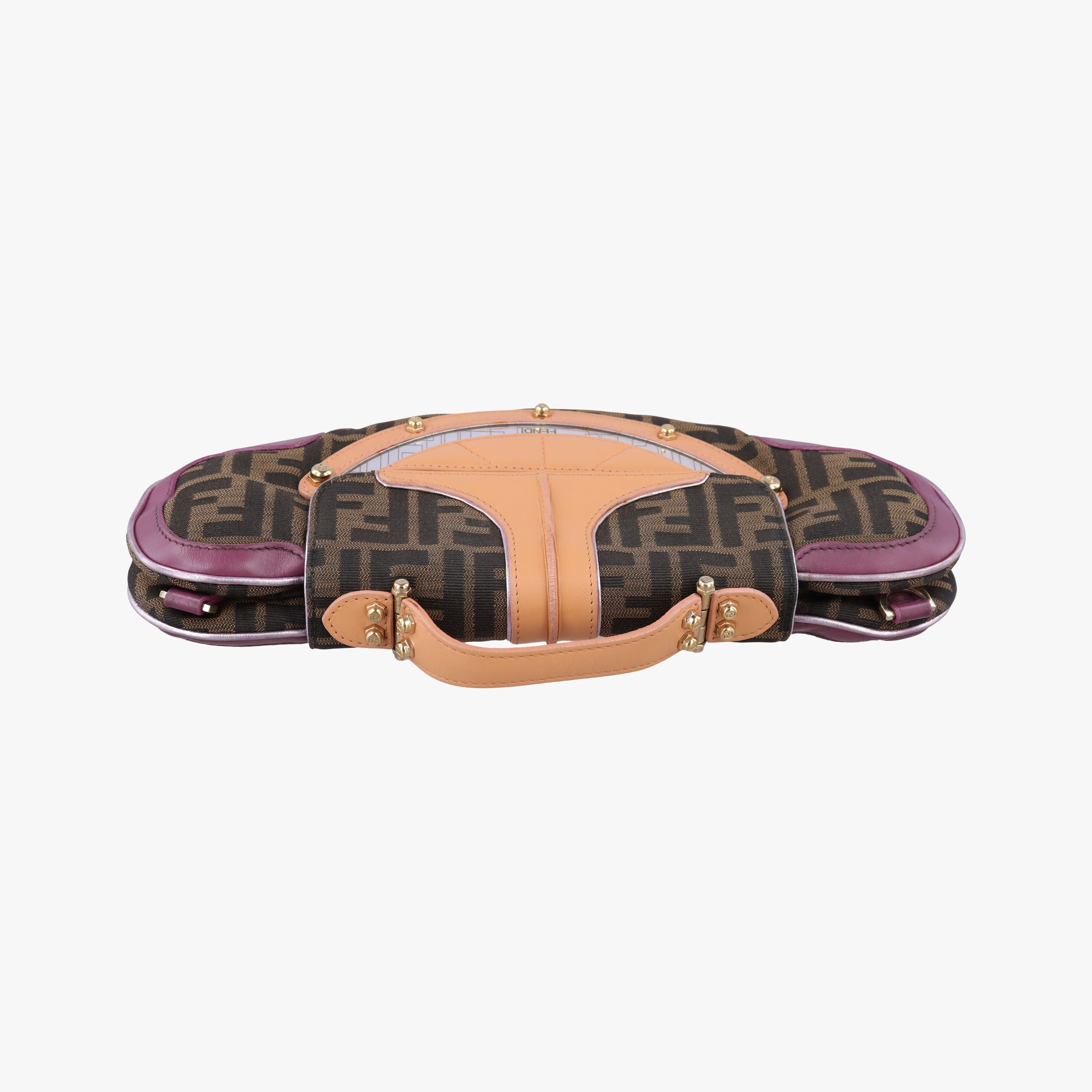 Pre-owned Fendi Zucca Vanity Mirror beige×Brown×purple canvas×leather 8BN133 shoulderbag | stylenewstar