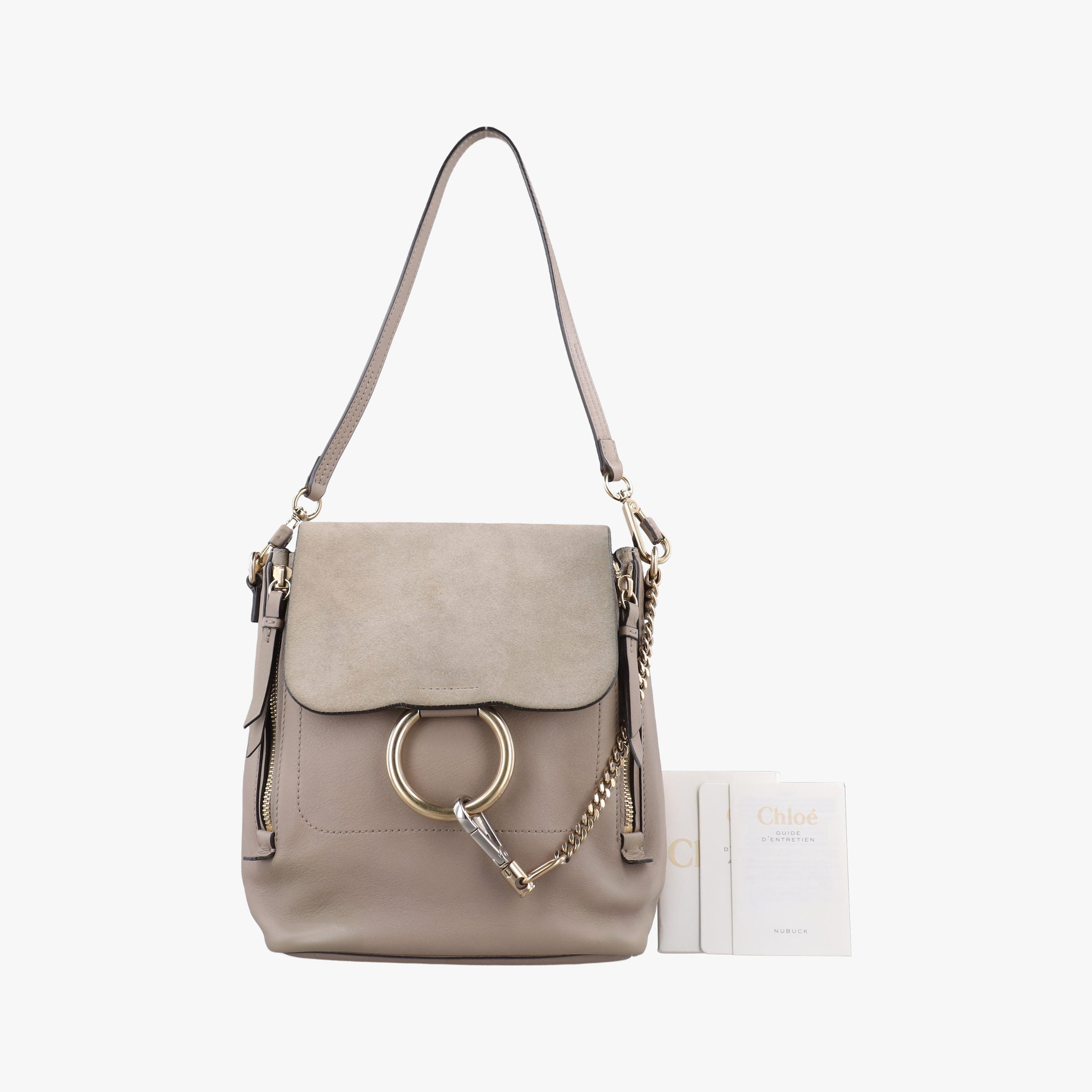 Pre-owned Chloe FAYE mini Grey Suede × leather  backpack/rucksack | stylenewstar