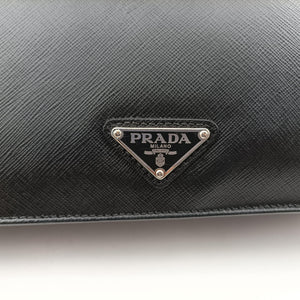 Pre-owned Prada Triangle Logo Plate Black Saffiano Leather  handbag | stylenewstar