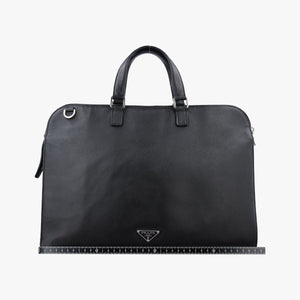 Pre-owned Prada Triangle Logo Plate Black Saffiano Leather  handbag | stylenewstar