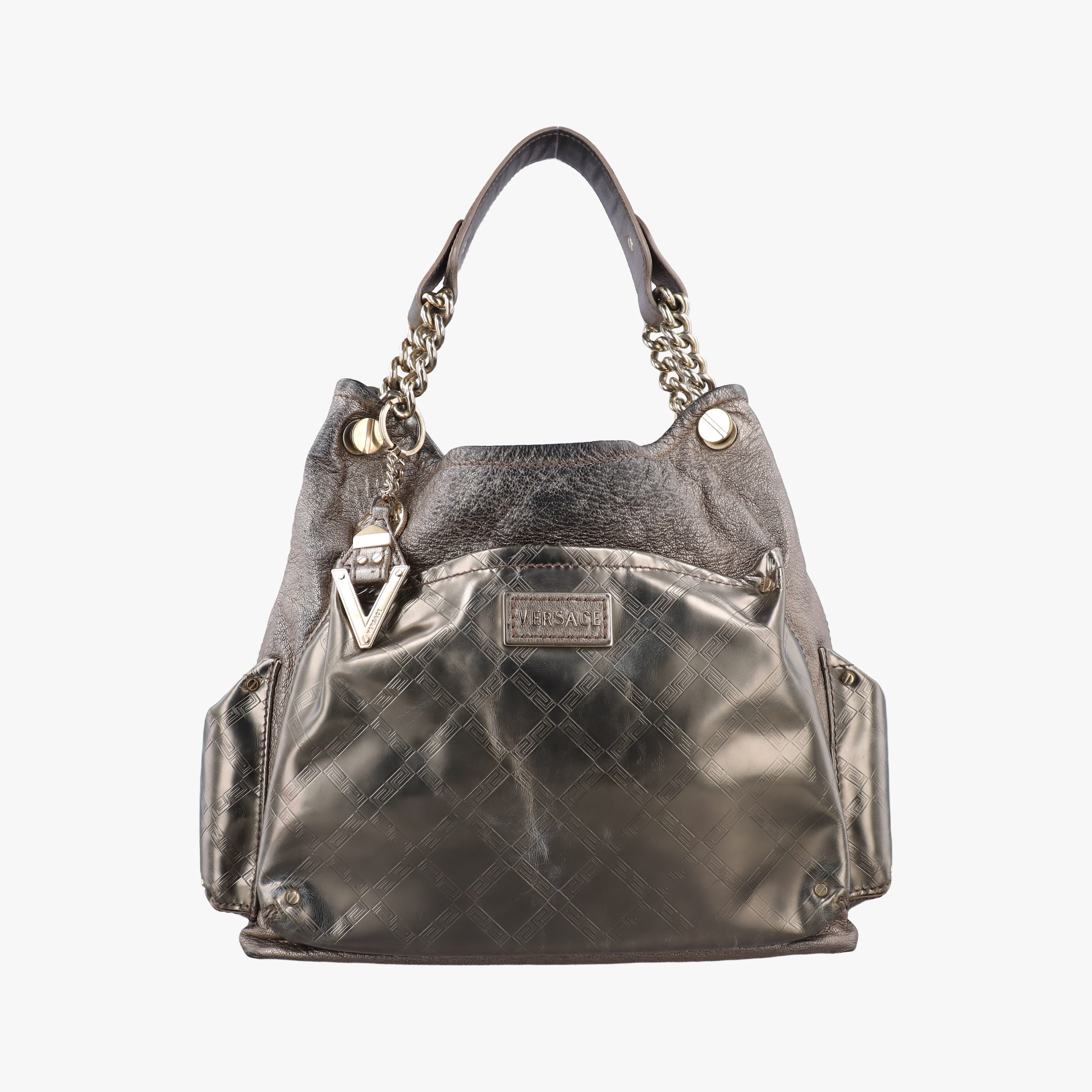 Pre-owned VERSACE Metallic Hobo Gold Patent×Leather  handbag | stylenewstar