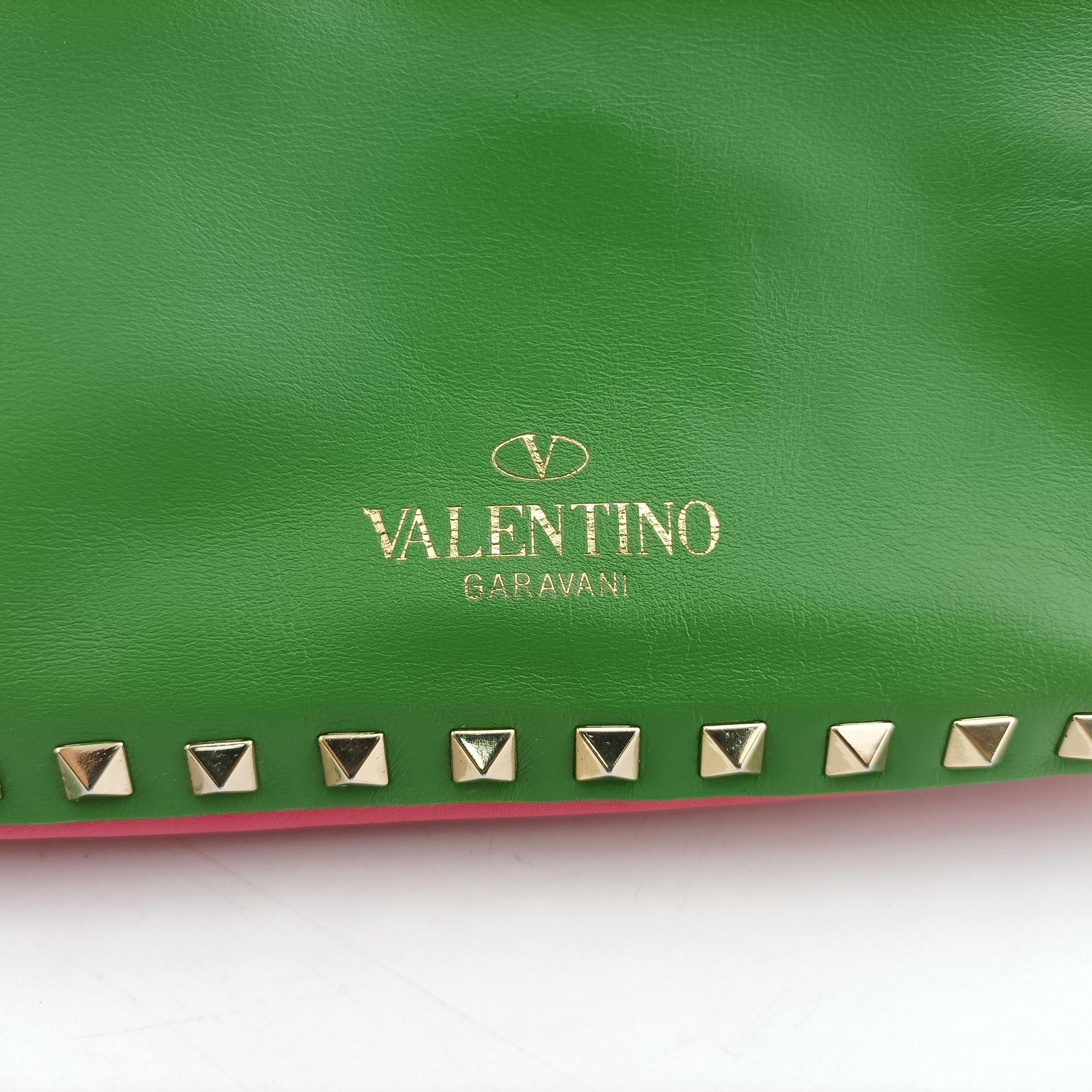 Pre-owned Valentino Rockstud Red×Green×Pink Leather  shoulderbag | stylenewstar