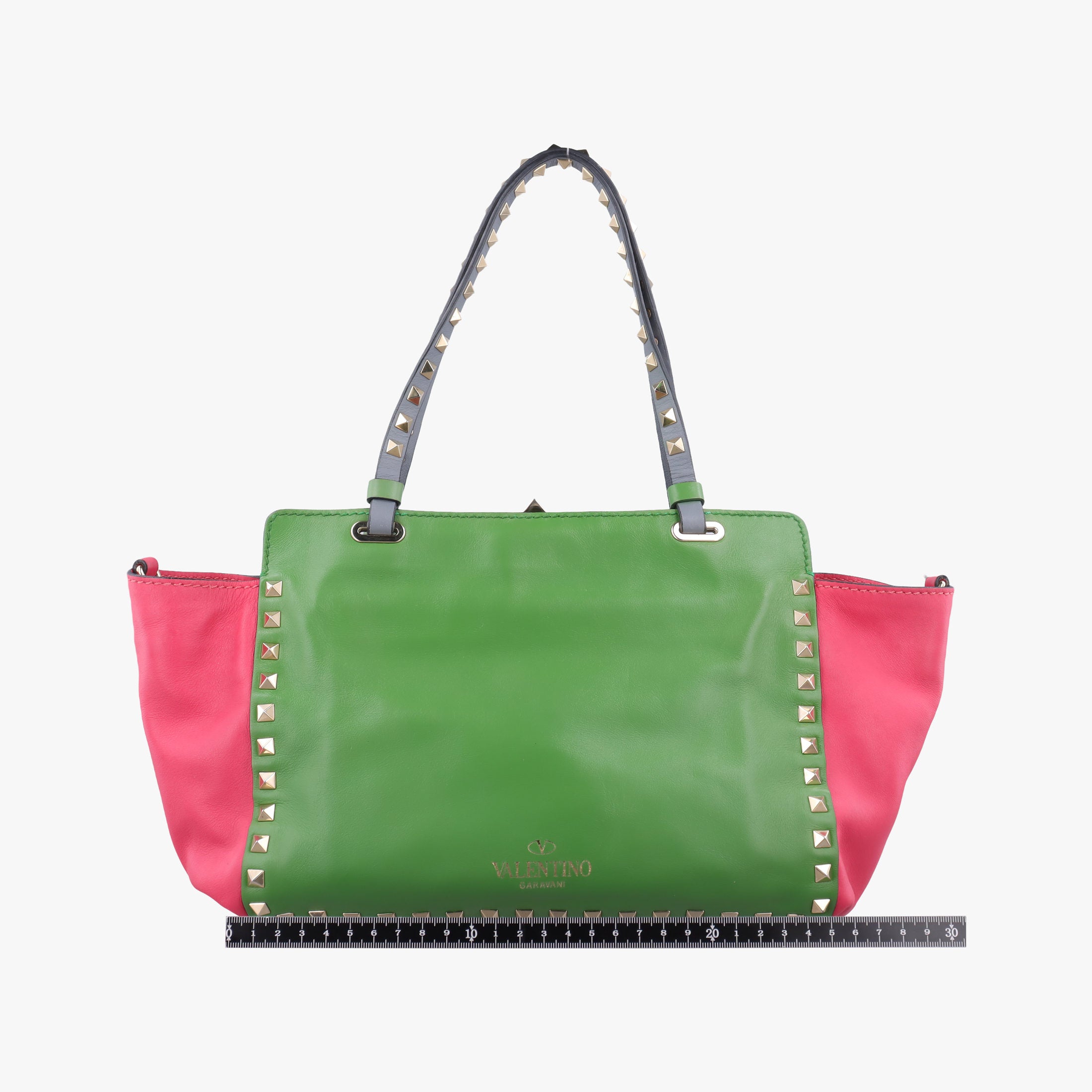 Pre-owned Valentino Rockstud Red×Green×Pink Leather  shoulderbag | stylenewstar