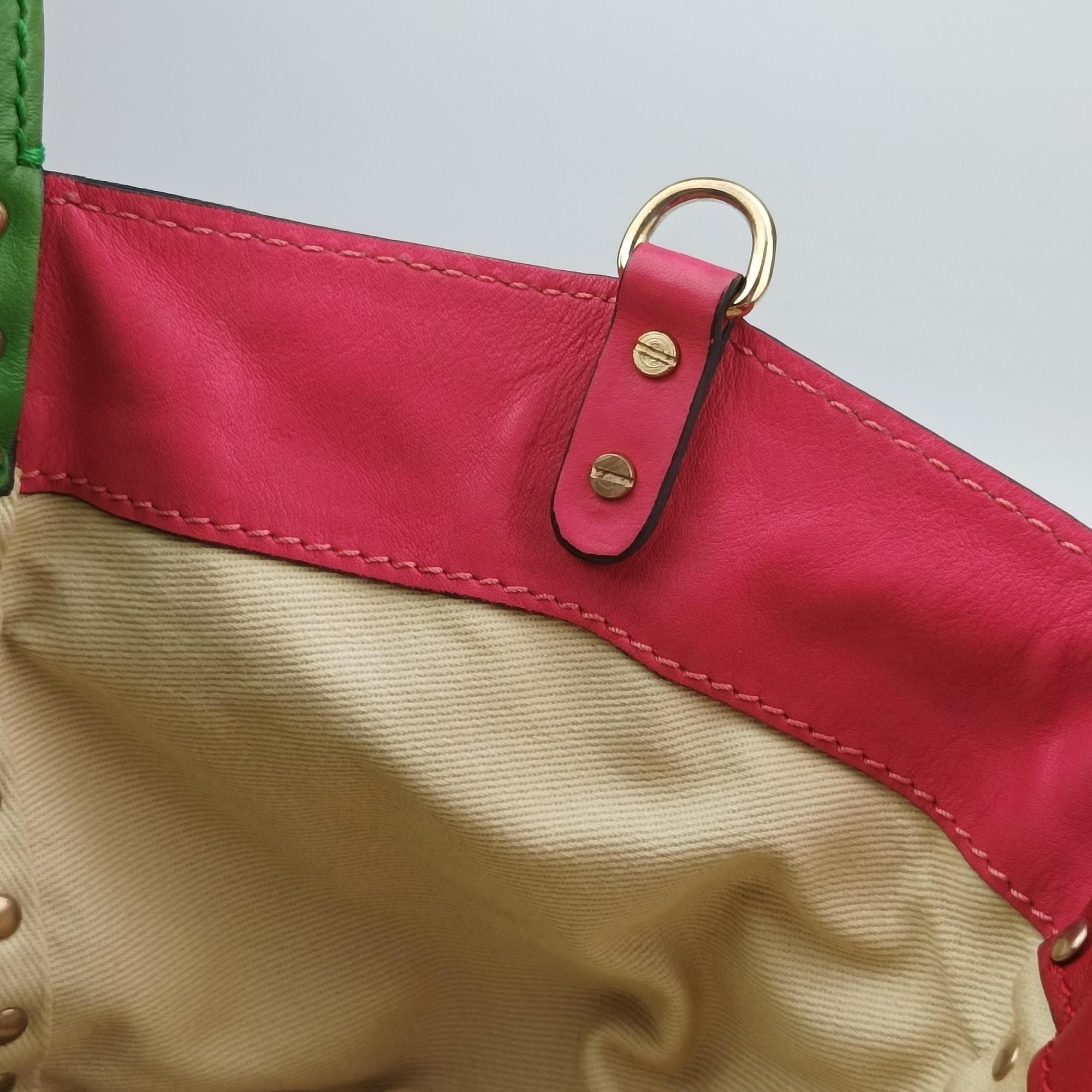 Pre-owned Valentino Rockstud Red×Green×Pink Leather  shoulderbag | stylenewstar