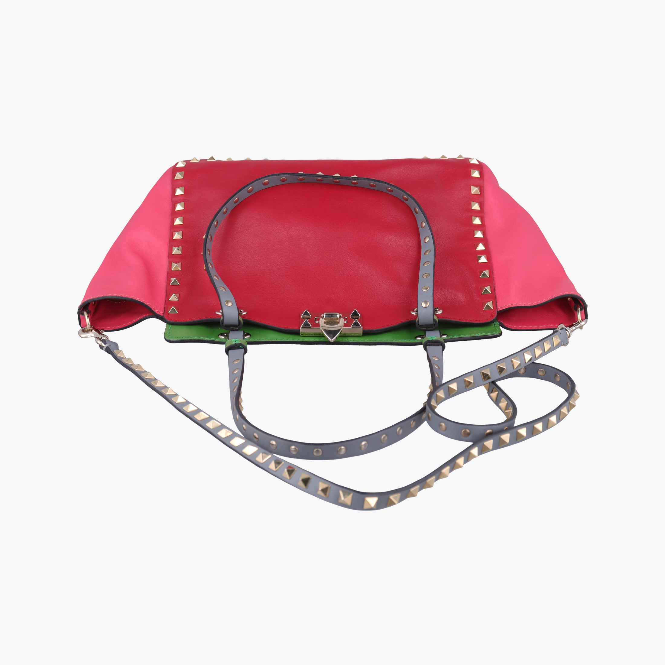 Pre-owned Valentino Rockstud Red×Green×Pink Leather  shoulderbag | stylenewstar
