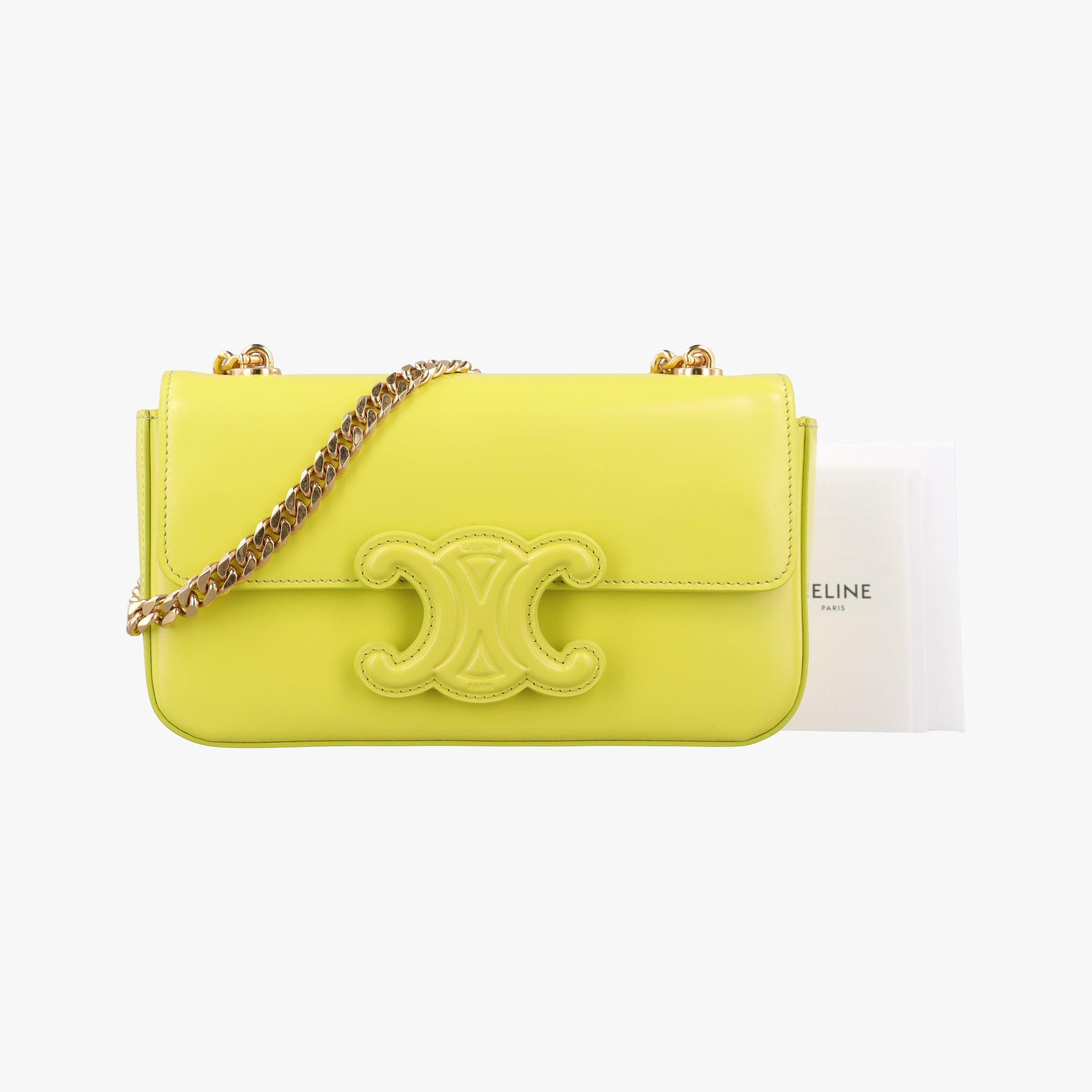 Pre-owned Celine Triomphe Chain Yellow Leather  shoulderbag | stylenewstar