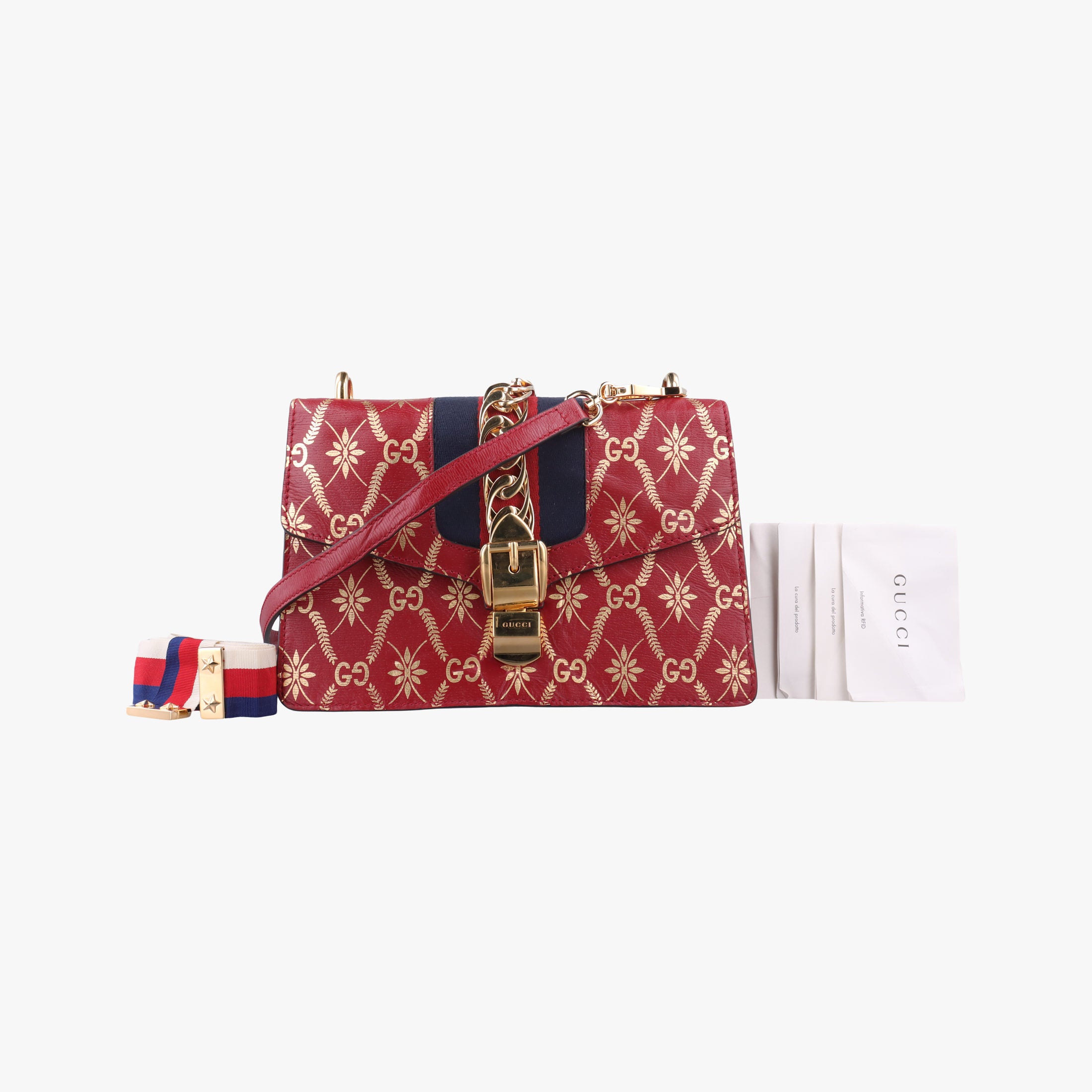 Pre-owned Gucci Sylvie red×Multicolour Leather 524405 shoulderbag | stylenewstar