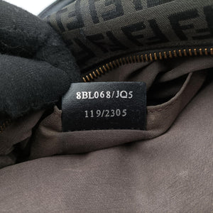Pre-owned Fendi Zucchino Forever Bauletto Black canvas x Leather 8BL068 handbag | stylenewstar