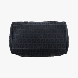 Pre-owned Fendi Zucchino Forever Bauletto Black canvas x Leather 8BL068 handbag | stylenewstar