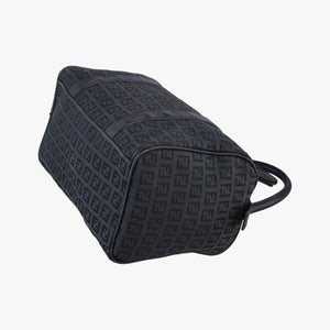 Pre-owned Fendi Zucchino Forever Bauletto Black canvas x Leather 8BL068 handbag | stylenewstar