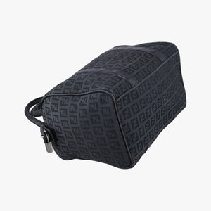 Pre-owned Fendi Zucchino Forever Bauletto Black canvas x Leather 8BL068 handbag | stylenewstar